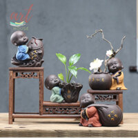 Tượng Chú Tiểu Và Chậu Gốm Cầu Phúc 02