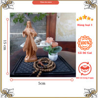 Tượng Chúa thương xót bằng gỗ, để xe hơi (Divine Mercy) kích thước 15 x 5cm. Combo bình hoa, tấm lót