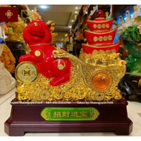 Tượng chuột phong thuỷ kéo ba thỏi vàng màu đỏ .(dài 44, cao 42, rộng 20)