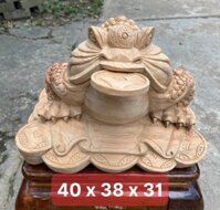 Tượng cóc thiềm thừ ngậm tiền vàng phong thủy hút tài lộc bằng gỗ ngọc am thơm phức kt 403831cm