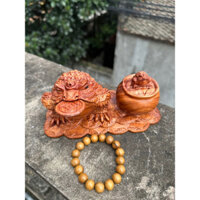 Tượng con Cóc mẫu tử chấn chum kt 20x10x9 gỗ hương đá