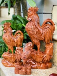 Tượng con gà trống phong thủy hút tài lộc bằng gỗ hương đá kt 30157cm