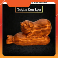 Tượng Con Heo ( Hợi ) Ôm bao Tiền gỗ Hương Đá kích thước 18 x 10 x 7 Cm