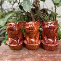 Tượng Con Heo Ôm Thỏi Vàng Gỗ Hương Đá Cao 20cm
