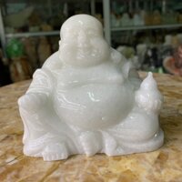 Tượng Cụ Di Lặc Cười Hoan Hỉ Đá Cẩm Thạch Trắng - cao 9cm