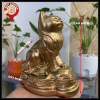 Tượng đá con Mèo cát tường trang trí phong thủy bàn làm việc - Cao 10cm - Màu nhũ đồng