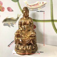 Tượng đá đức phật A Di Đà ngồi thiền trên tòa sen - Chiều cao 20cm - Màu nhũ đồng