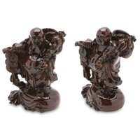 Tượng Đá Phật Di Lặc Gánh Tiền Cỡ Nhỏ Màu Giả Gỗ