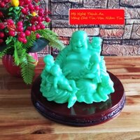 Tượng đá phật di lặc ngũ phúc 5 em bé xanh ngọc kèm đế tròn - DLX20D