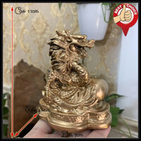 Tượng đá Rồng phong thủy trang trí bàn làm việc giúp thịnh vượng may mắn - Màu nhũ đồng - Chiều cao 11cm