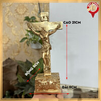 Tượng đá trang trí tượng cây thánh giá hình chúa Jesus với chữ INRI - Chiều cao 21cm - Màu nhũ đồng