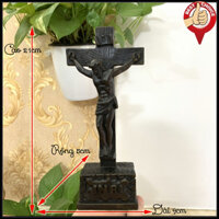 Tượng đá trang trí tượng cây thánh giá hình chúa Jesus với chữ INRI - Chiều cao 21cm - Màu nâu đen