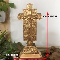 Tượng đá trang trí tượng đá cây thánh giá 14 Đàng - Thánh giá chúa Giêsu - Màu nhũ đồng - Cao 29cm