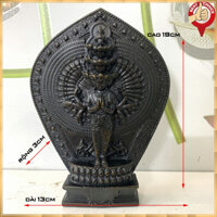 Tượng đá trang trí - Tượng Phật Bà Quan Âm nghìn mắt nghìn tay đứng tòa sen - Cao 19cm - Tượng 1 Mặt - Màu nâu đen