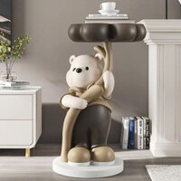 Tượng decor trang trí gấu trắng cầm mâm để đồ cá tính 024