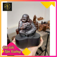 Tượng di lặc cầm nấm linh chi gỗ trắc đỏ đen