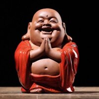 Tượng Di Lặc chúc phúc chúc mừng cỡ nhỏ trang trí bàn làm việc, bàn trà, tiểu cảnh bonsai phối lũa quà tặng biếu độc đáo