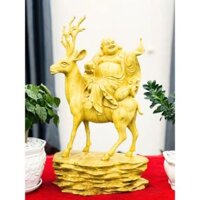 Tượng di lặc cưỡi hươu gỗ cẩm vàng 58x32x16cm