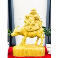 Tượng di lặc cưỡi trâu gỗ cẩm vàng 60x41x21cm
