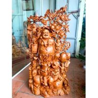 Tượng di lặc gánh đào cưỡi kỳ lân gỗ hương 125x66x37cm