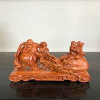 Tượng Di Lặc Kéo Bao Nhất Phúc Gỗ Hương Đá Nam phi Ngang 20cm