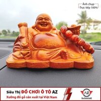 Tượng Di Lạc ngồi cầm vàng gỗ Xá Xị (Tặng kèm miếng dán đa năng chống trượt trên ô tô)