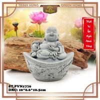 Tượng Di Lặc phật tổ ngồi đĩnh vàng đá sa thạch ST.PVN1770 - trang trí tiểu cảnh,bán cạn, terrarium,bonsai