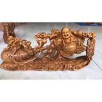 [tượng di lặc] Tượng Phật di lặc gỗ hương kéo bao tiền ngang 40cm để bàn làm việc decor - landshop