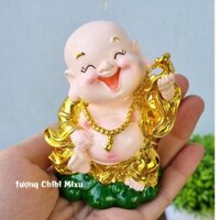Tượng Di Lặc xi vàng cầm gậy Như Ý 9cm hàng Việt Nam