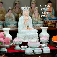 TƯỢNG ĐỊA TẠNG BỒ TÁT - GỐM SỨ NHẬP KHẨU - CAO 30/40CM - MÀU TRẮNG ĐIỂM VÀNG - THỜ CÚNG TRANG NGHIÊM