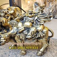 Tượng dilac cưỡi trâu bằng đồng dài 23 cm, tượng phật dilac bằng đồng, bán tượng phật bằng đồng