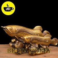Tượng Đồng Lớn: Cá Kim Long - Cá Rồng Ngậm Tiền cưỡi gậy Như Ý