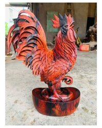 Tượng Gà Trống Nhất Kê Phong Thủy – Gỗ Trắc Đỏ Đen Tuyệt Đẹp – TPTG 07