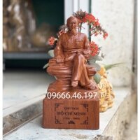 Tượng gỗ bác hồ chí minh ngồi đế khắc chữ cao 25cm chất liệu gỗ hương nguyên khối
