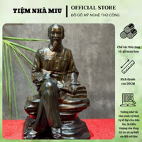 Tượng gỗ Bác Hồ Ngồi Đọc Sách chế tác thủ công từ 100% gỗ mun hoa kích thước cao 20CM