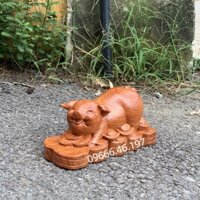 Tượng gỗ con heo con lợn linh vật tuổi hợi chiều ngang rộng 15cm và 20cm chất liệu gỗ hương nguyên khối