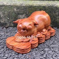 Tượng gỗ con heo, con lợn linh vật tuổi hợi chiều ngang rộng 15cm và 20cm chất liệu gỗ hương nguyên khối