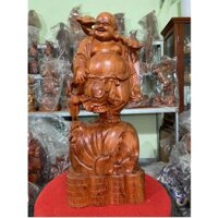 Tượng gỗ Di Lặc cầm ngọc như ý gánh bao vàng, Tượng gỗ hương cao 70cm