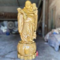 Tượng gỗ Di Lặc gỗ Cẩm Vàng kích thước 93x77 cao 220cm Di Lặc Đứng Trên Trống