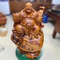 Tượng gỗ Di Lặc gỗ Cẩm Việt kích thước 30x24 cao 44cm Di Lặc Ngồi Bao Tiền Vàng