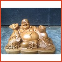 Tượng gỗ di lặc ngồi xoài cầm gậy như ý gỗ bách xanh Kt 9.9.15