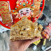 Tượng Gỗ Mạ Vàng 24k. Di Lạc Phú Quý (9x15x9) Gỗ Hương