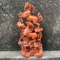 Tượng gỗ ngựa song mã cao 30cm chất liệu gỗ hương nguyên khối