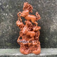 Tượng gỗ ngựa song mã cao 30cm chất liệu gỗ hương nguyên khối