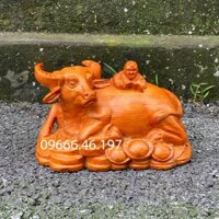 Tượng gỗ trâu em bé dài 20cm chất liệu gỗ hương nguyên khối