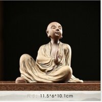 Tượng gốm bạch tự tại - tượng nhà sư ngồi thiền niệm phật áo ánh kim- Tượng bàn trà tiểu cảnh
