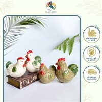 Tượng gốm cặp gà trống mái decor trang trí nhà cửa, tiểu cảnh Vườn Gốm - The Garden