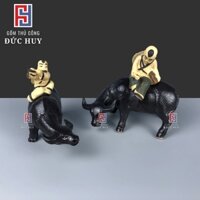 Tượng gốm cậu bé chăn trâu trang trí hòn non bộ chậu cây bonsai