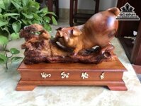 Tượng Heo Nấm Phong Thủy Gỗ Hương Cao 31 Ngang 38 Sâu 16 (cm)