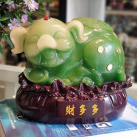 Tượng Heo Trên Túi Vàng Đế Gỗ Trưng Bày Bột Đá Màu Cao Cấp, Tượng Heo Phong Thủy  Tài Lộc LN025